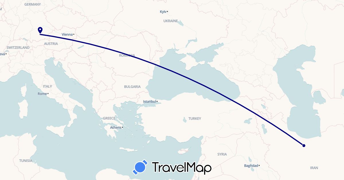 TravelMap itinerary: driving in Germany, Iran (Asia, Europe)